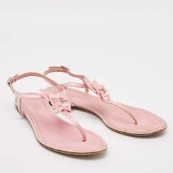 Chanel Pink Satin Bow Embellished Thong Sandals Size 39