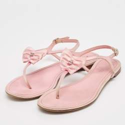 Chanel Pink Satin Bow Embellished Thong Sandals Size 39