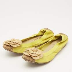 Chanel Yellow/Brown Cork and Leather Ballet Flats Size 39