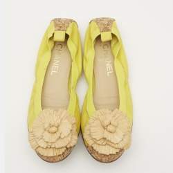 Chanel Yellow/Brown Cork and Leather Ballet Flats Size 39