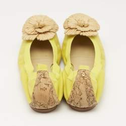 Chanel Yellow/Brown Cork and Leather Ballet Flats Size 39