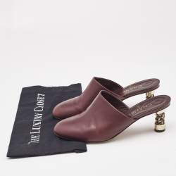 Chanel Burgundy Leather Chain Detail Heel Mules Size 39.5