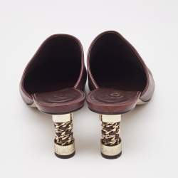 Chanel Burgundy Leather Chain Detail Heel Mules Size 39.5