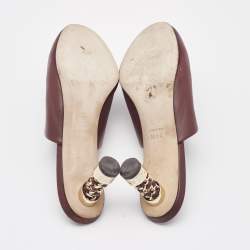 Chanel Burgundy Leather Chain Detail Heel Mules Size 39.5
