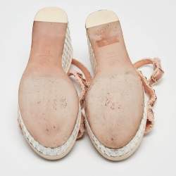 Chanel Pink Tweed Chain Link Platform Wedge Sandals Size 37.5