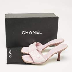 Chanel Pink Canvas Travel Ligne Slide Sandals Size 37