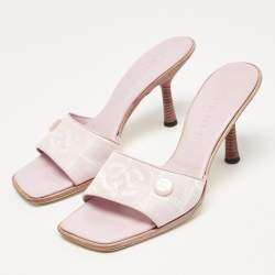 Chanel Pink Canvas Travel Ligne Slide Sandals Size 37