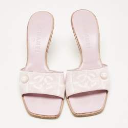 Chanel Pink Canvas Travel Ligne Slide Sandals Size 37