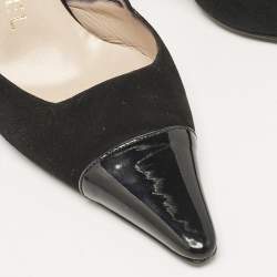 Chanel Black Patent Leather and Suede Pointed Toe Slingback Sandals Size 37.5