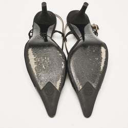 Chanel Black Patent Leather and Suede Pointed Toe Slingback Sandals Size 37.5