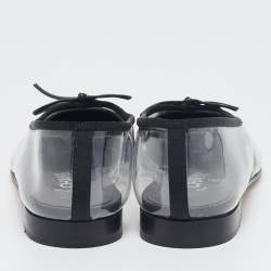 Chanel Black/Transparent PVC and Fabric CC Cap Toe Bow Ballet Flats Size 37.5