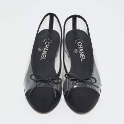Chanel Black/Transparent PVC and Fabric CC Cap Toe Bow Ballet Flats Size 37.5