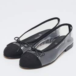 Chanel Black/Transparent PVC and Fabric CC Cap Toe Bow Ballet Flats Size 37.5