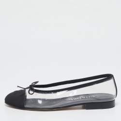 Chanel Black/Transparent PVC and Fabric CC Cap Toe Bow Ballet Flats Size 37.5