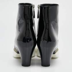 Chanel Black Patent Leather Cut Out Ankle Boots Size 39
