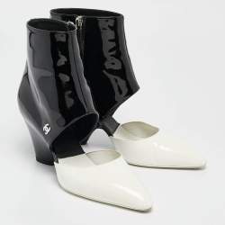 Chanel Black Patent Leather Cut Out Ankle Boots Size 39