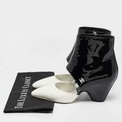 Chanel Black Patent Leather Cut Out Ankle Boots Size 39