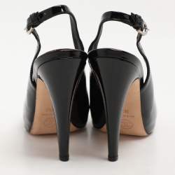 Pre Owned Chanel Black Patent Leather CC Slingback Sandals Size 36.5