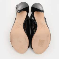 Pre Owned Chanel Black Patent Leather CC Slingback Sandals Size 36.5