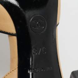 Pre Owned Chanel Beige/Black Leather Cap Toe CC Bow Slingback Pumps Size 37