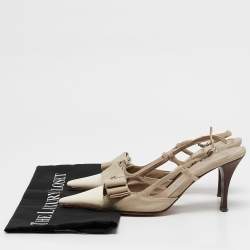 Pre Owned Chanel White/Grey Canvas and Leather CC Bow Slingback Pumps Size 37