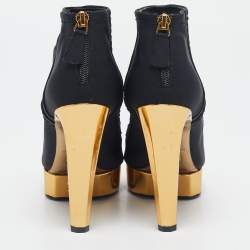 Pre Owned Chanel Black Glitter and Nylon Cap Toe Ankle Length Boots Size 38