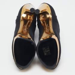 Pre Owned Chanel Black Glitter and Nylon Cap Toe Ankle Length Boots Size 38