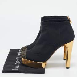 Pre Owned Chanel Black Glitter and Nylon Cap Toe Ankle Length Boots Size 38