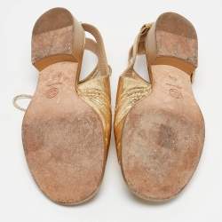 Chanel Gold Brogue Leather Lace Up Ankle Strap Sandals Size 37
