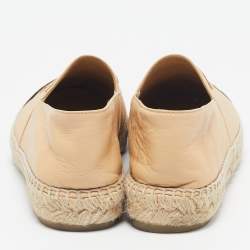 Chanel Beige/Black Leather CC Cap Toe Espadrille Flats Size 38