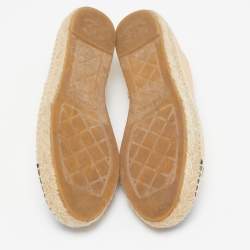Chanel Beige/Black Leather CC Cap Toe Espadrille Flats Size 38