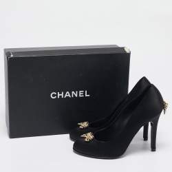 Chanel Black Satin Bow Embellished Pumps Size 39
