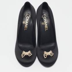 Chanel Black Satin Bow Embellished Pumps Size 39