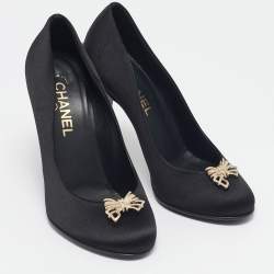 Chanel Black Satin Bow Embellished Pumps Size 39