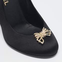 Chanel Black Satin Bow Embellished Pumps Size 39