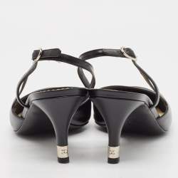 Pre Owned Chanel Black Leather Cap Toe Slingback Pumps Size 39