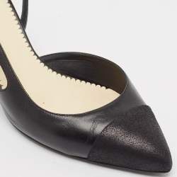 Pre Owned Chanel Black Leather Cap Toe Slingback Pumps Size 39