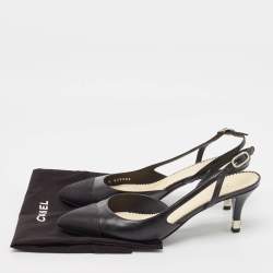 Pre Owned Chanel Black Leather Cap Toe Slingback Pumps Size 39