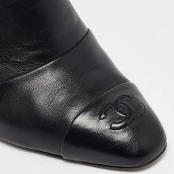 Chanel Black Leather CC Cap Toe Mule Sandals Size 38