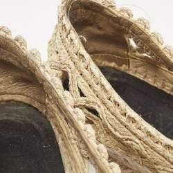 Chanel Beige/Black Laser Cut Raffia and CC Canvas Cap Toe Espadrille Flats Size 37
