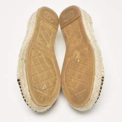 Chanel Beige/Black Laser Cut Raffia and CC Canvas Cap Toe Espadrille Flats Size 37