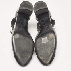 Chanel Grey/Black Canvas and Leather CC Bow Cut Out Ankle Boots Size 38