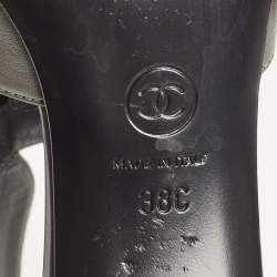 Chanel Grey/Black Canvas and Leather CC Bow Cut Out Ankle Boots Size 38
