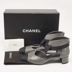Chanel Grey/Black Canvas and Leather CC Bow Cut Out Ankle Boots Size 38