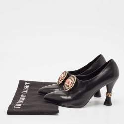 Chanel Black Leather Embellished Pumps Size 37