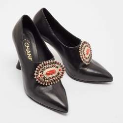 Chanel Black Leather Embellished Pumps Size 37