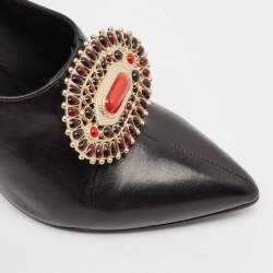 Chanel Black Leather Embellished Pumps Size 37