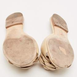 Pre Owned Chanel Beige Leather CC Camellia Flat Slides Size 36
