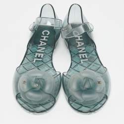 Chanel Transparent Jelly Ankle Strap Flat Sandals Size 39