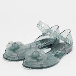 Chanel Transparent Jelly Ankle Strap Flat Sandals Size 39